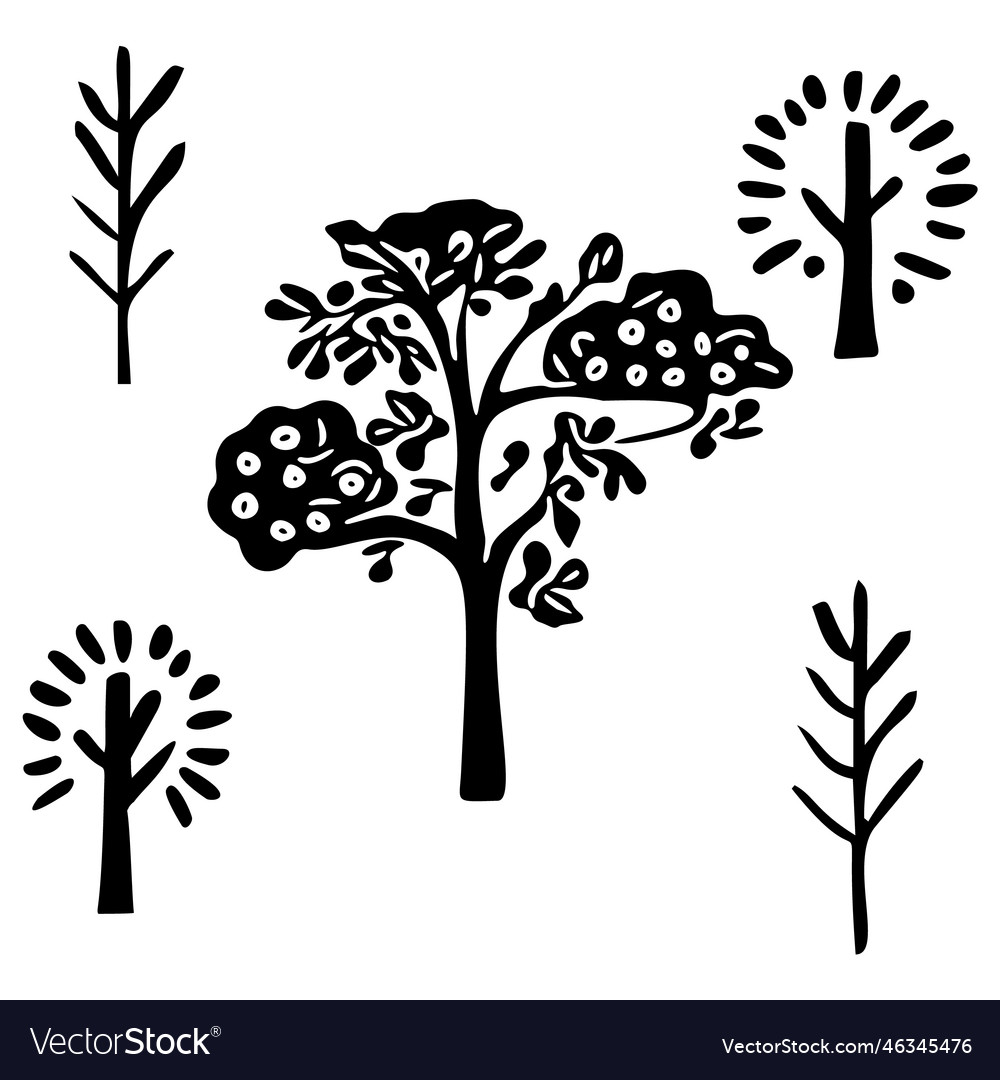 Set of tree motifs in low brow style