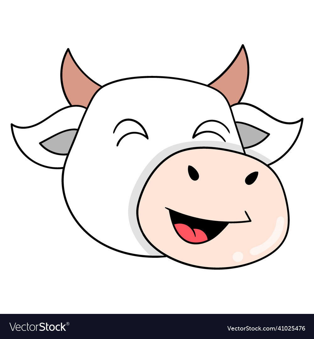 White cow head smiling happy face doodle icon Vector Image