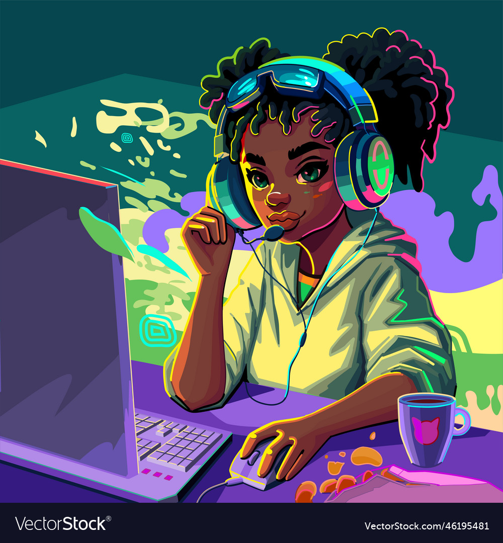 African girl gamer or streamer in a hijab Vector Image