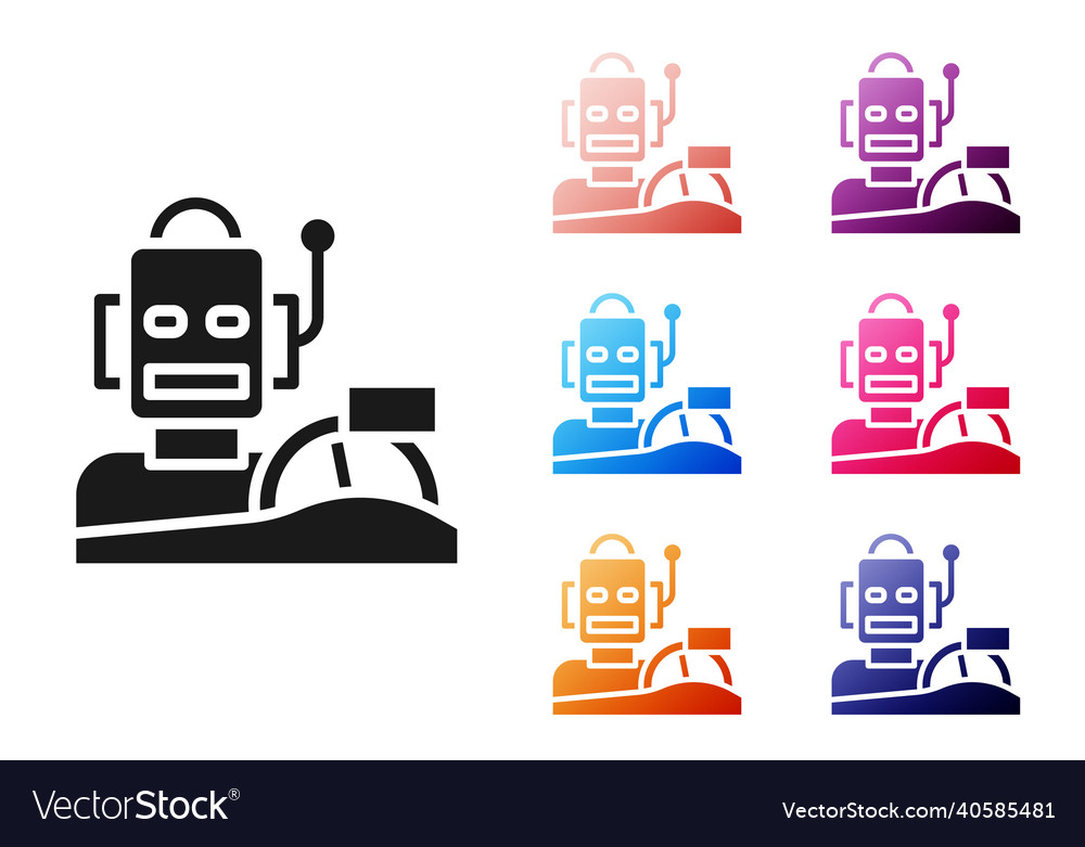 Black robot humanoid driving a car icon isolated