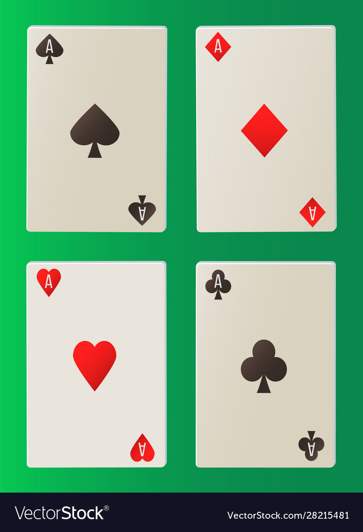 Gambling paper cards on green deck aces