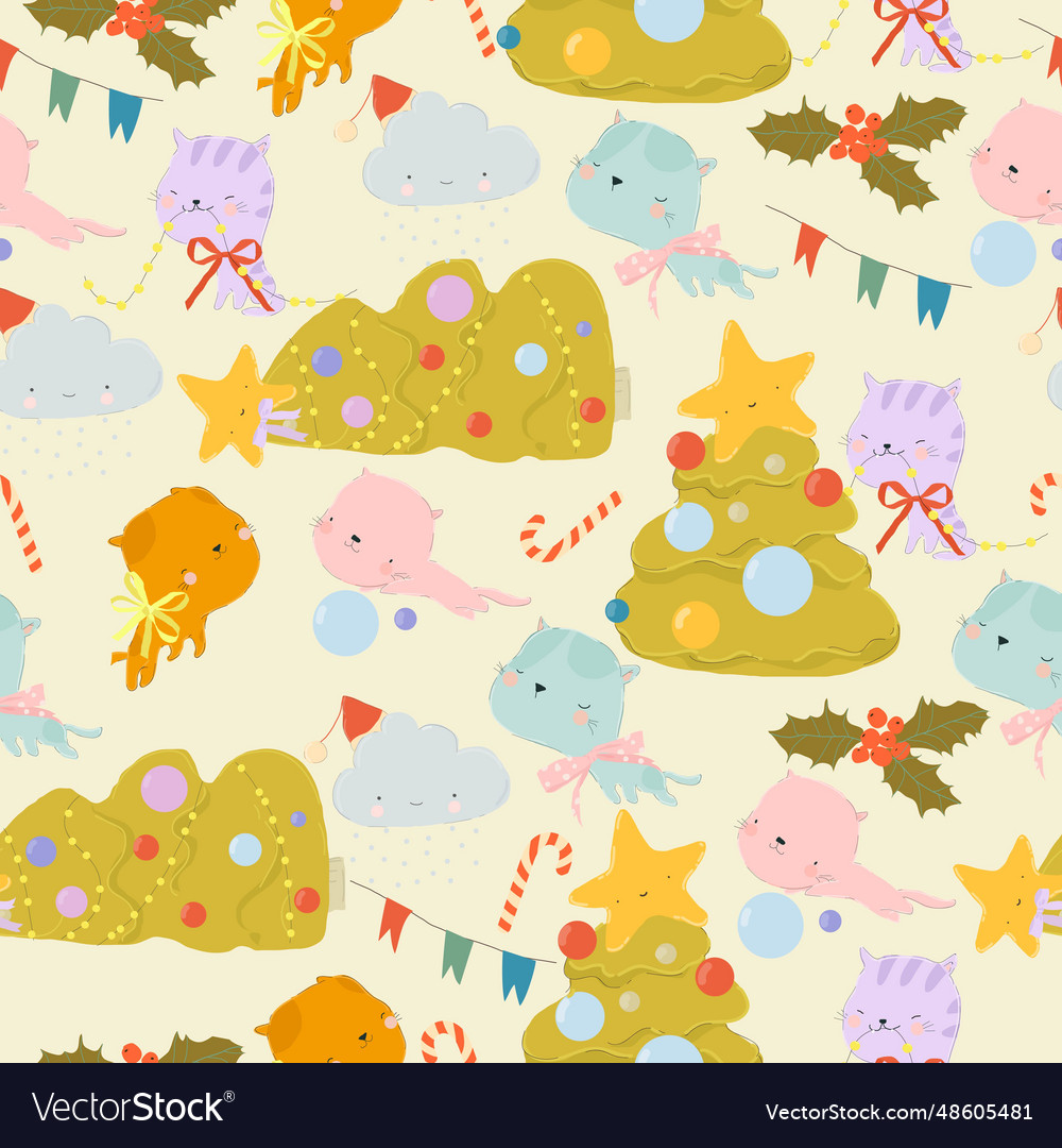 Seamless pattern with cats dropped the christmas