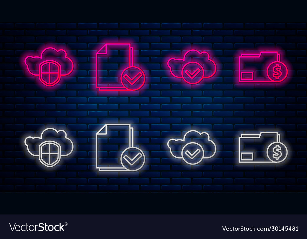 Set line document and check mark cloud vector image Set line document and check mark cloud
