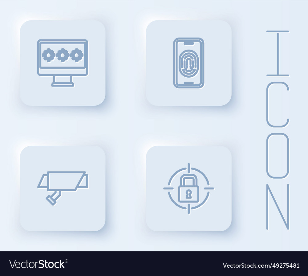 Set line monitor with password mobile fingerprint vector image Set line monitor with password mobile fingerprint