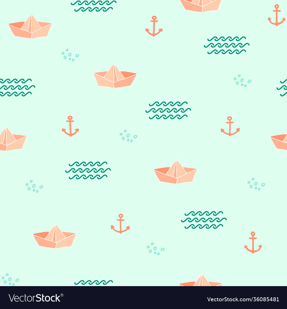 Simple paper boat doodle repeat pattern design vector image Simple paper boat doodle repeat pattern design