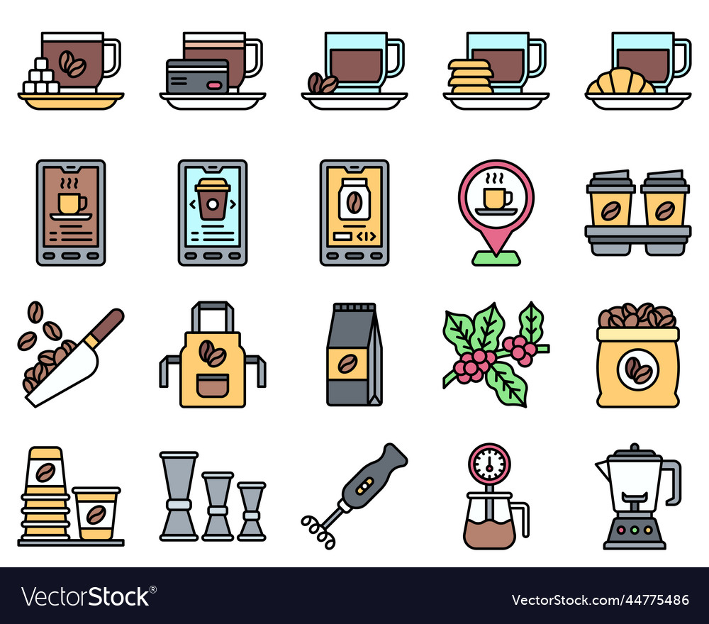 Coffee shop filled icon set 3 Royalty Free Vector Image