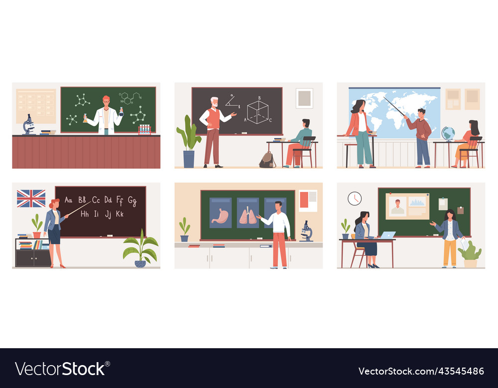 Different teachers with students classrooms Vector Image