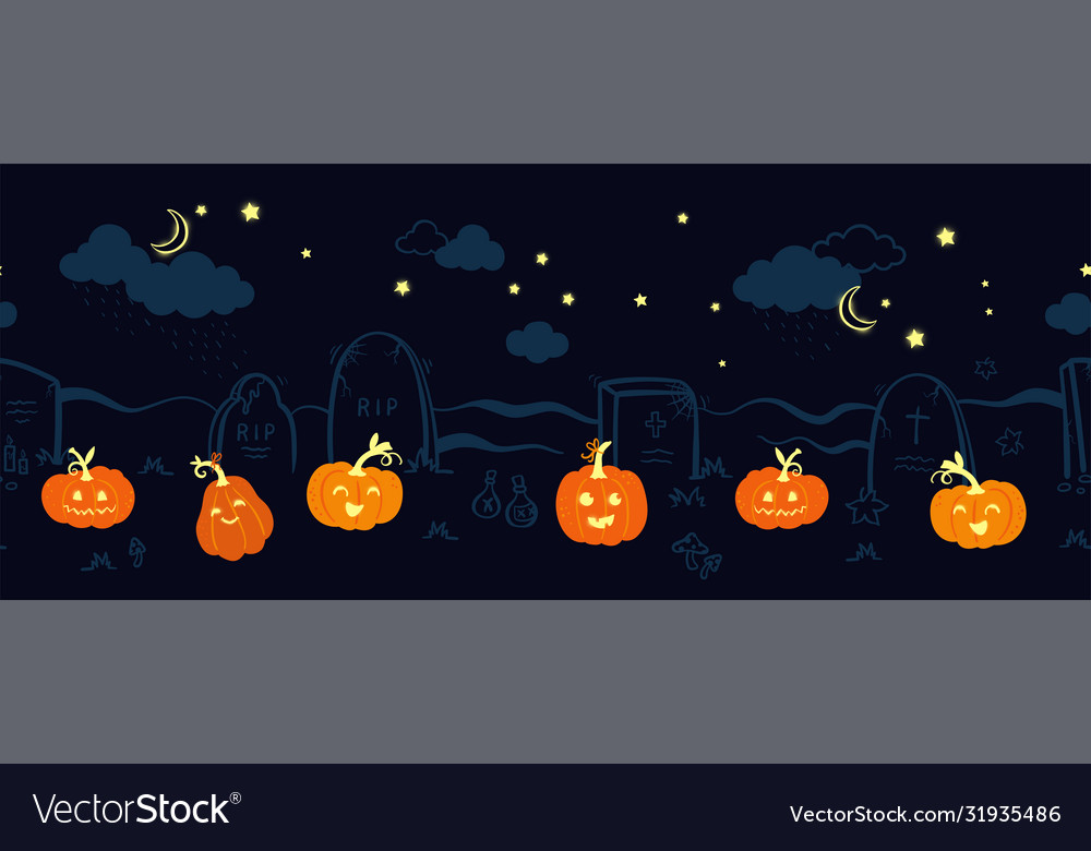 Fun hand drawn halloween horizontal seamless