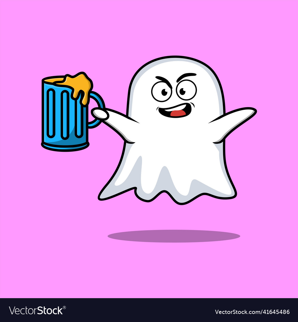 Ghost cartoon mascot character with beer glass