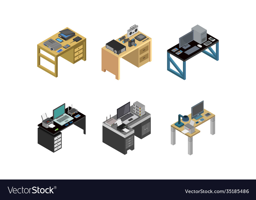 Isometric office desk set