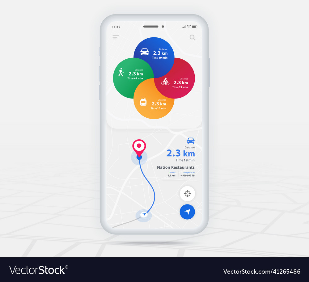 Karte gps Navigation App ux ui concept mobile Vektorbild