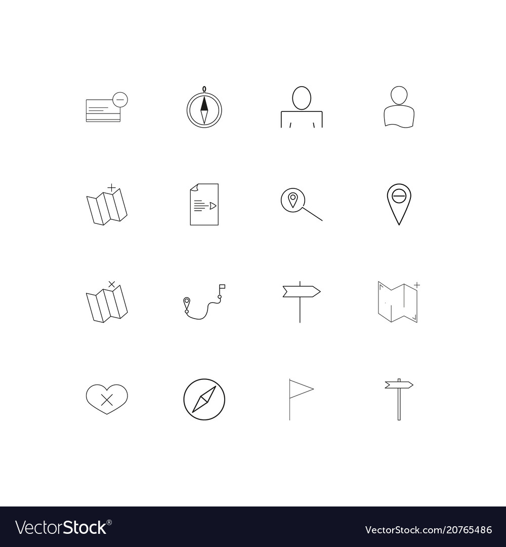 Maps and navigation linear thin icons set