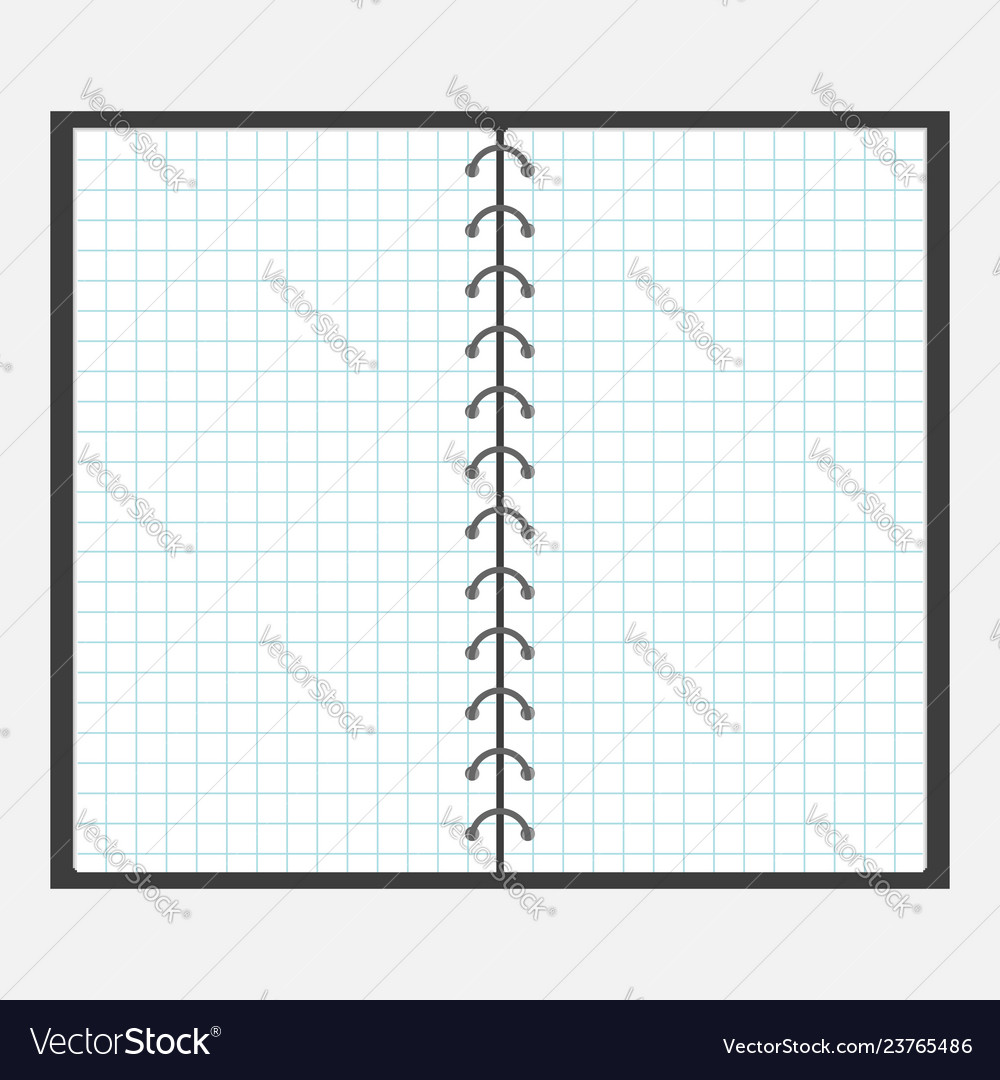 Open notebook with spiral and blank cell paper vector image Open notebook with spiral and blank cell paper