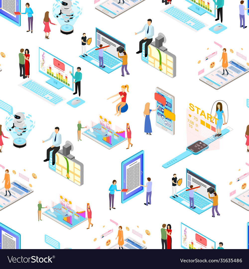People and app interfaces concept seamless pattern vector image People and app interfaces concept seamless pattern