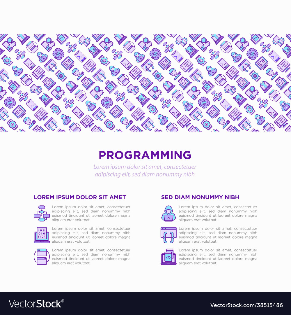 Programming concept with thin line icons vector image Programming concept with thin line icons