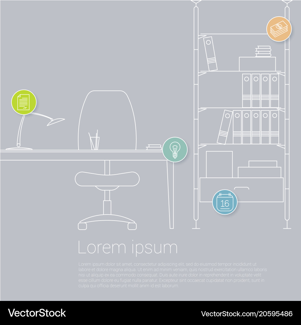 Thin line office interior Royalty Free Vector Image