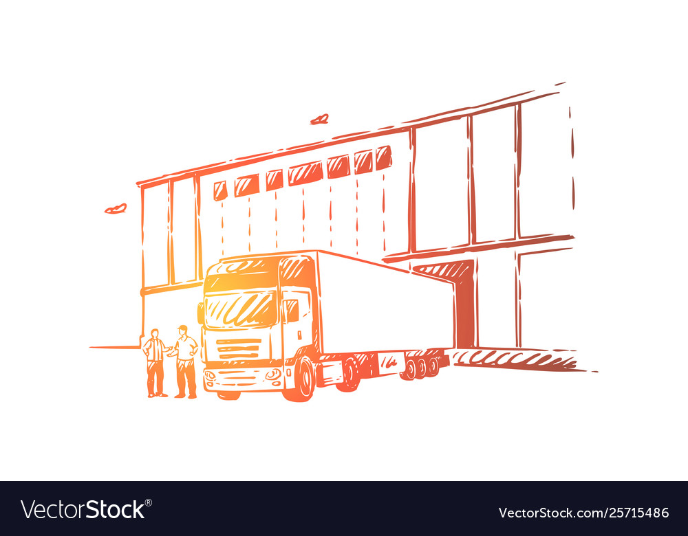 Truck delivering cargo unloading goods