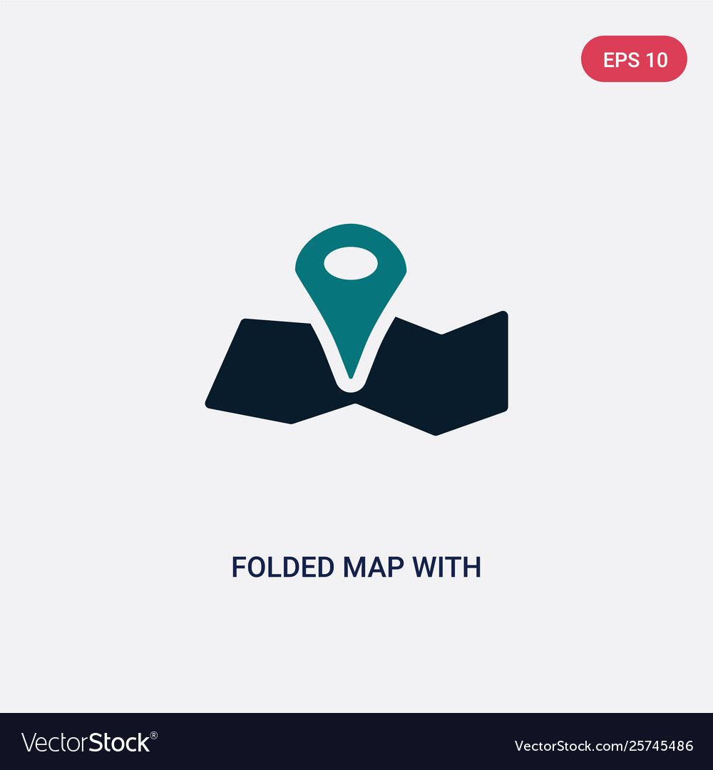 Two color folded map with position mark icon from vector image Two color folded map with position mark icon from
