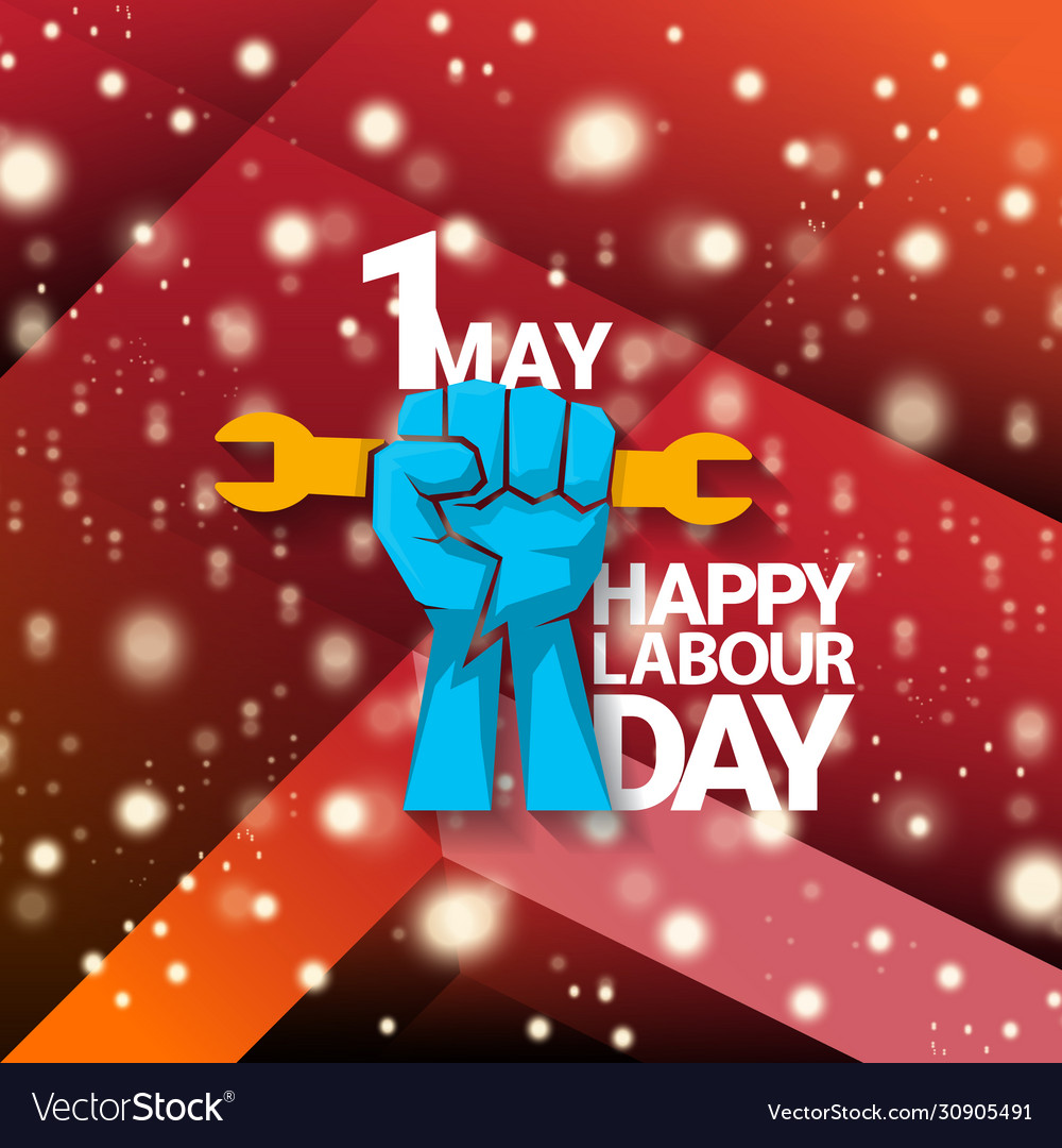 1 may happy labour day label with strong Vector Image