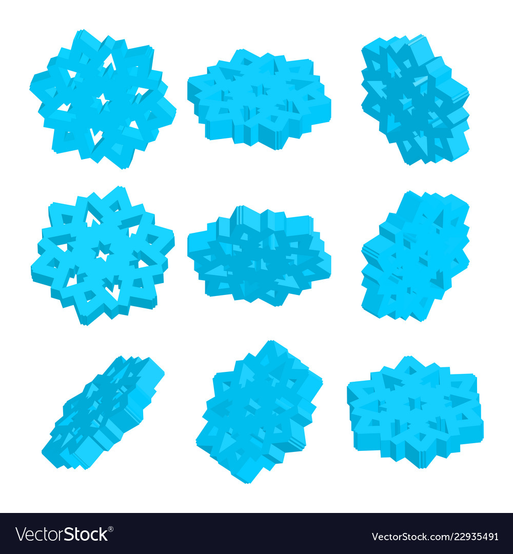 3d isometric snowflake icon with various