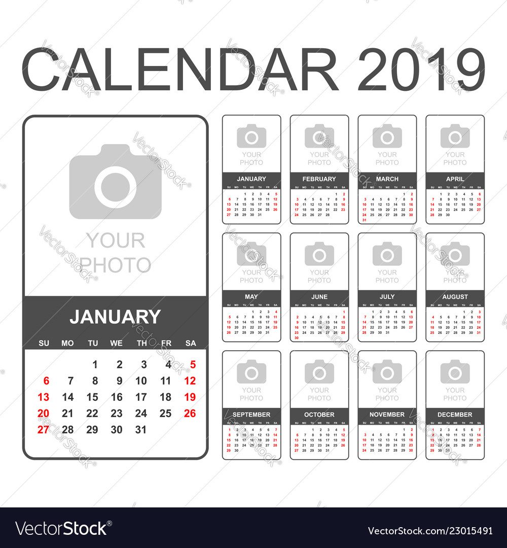 Calendar 2019 year in simple style