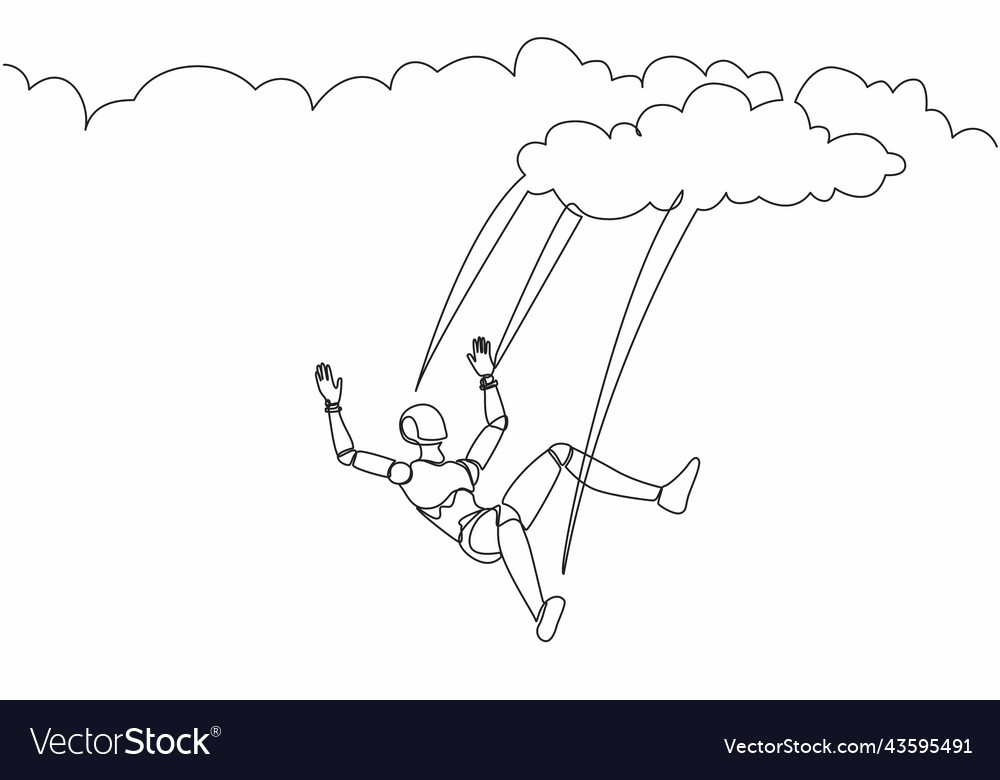 Continuous one line drawing robot falling from