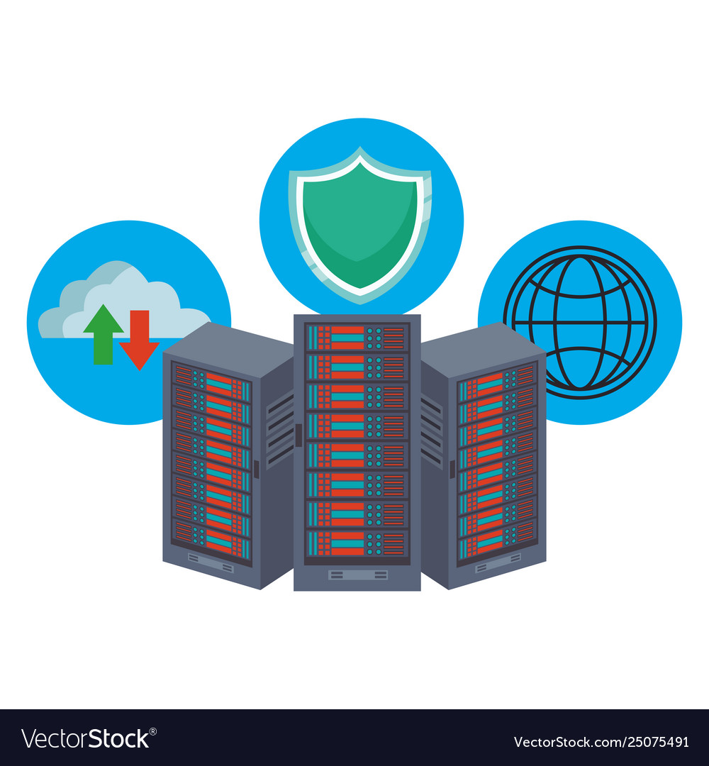 Database storage with icons vector image Database storage with icons