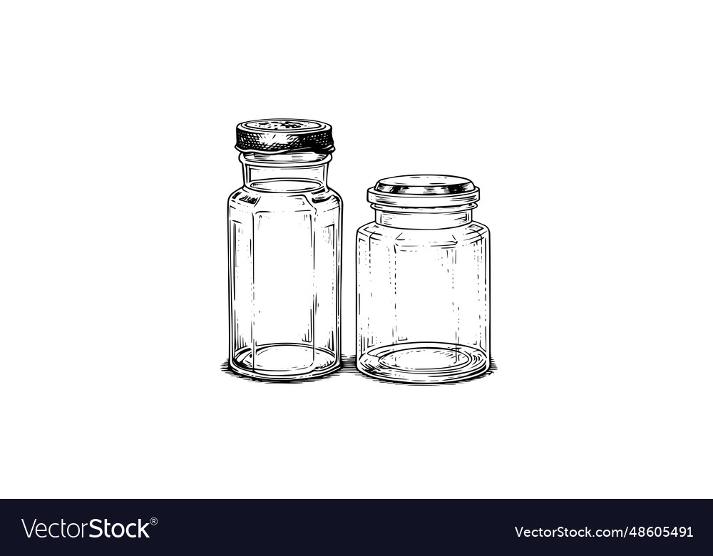 Empty glass jars ink sketch vintage black