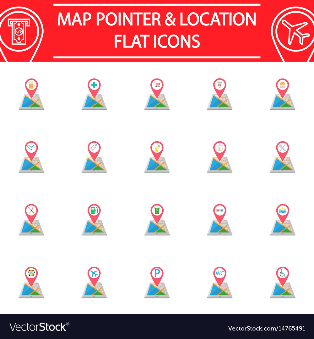 Map pointer flat icon set gps and location