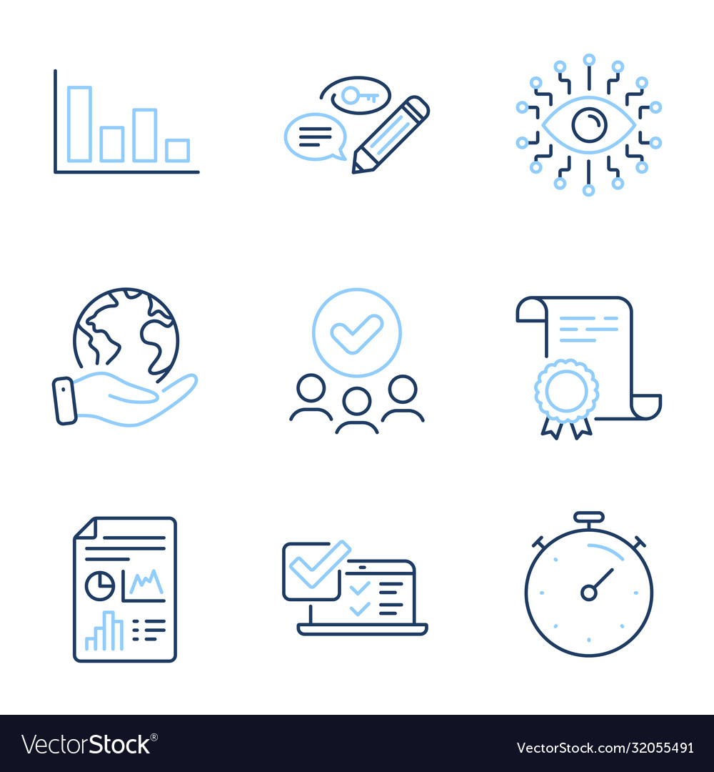 Online survey timer and report document icons set vector image Online survey timer and report document icons set