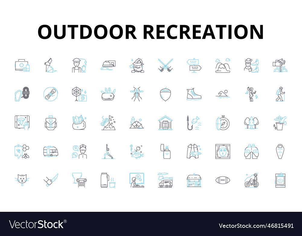 Outdoor recreation linear icons set hiking Vector Image