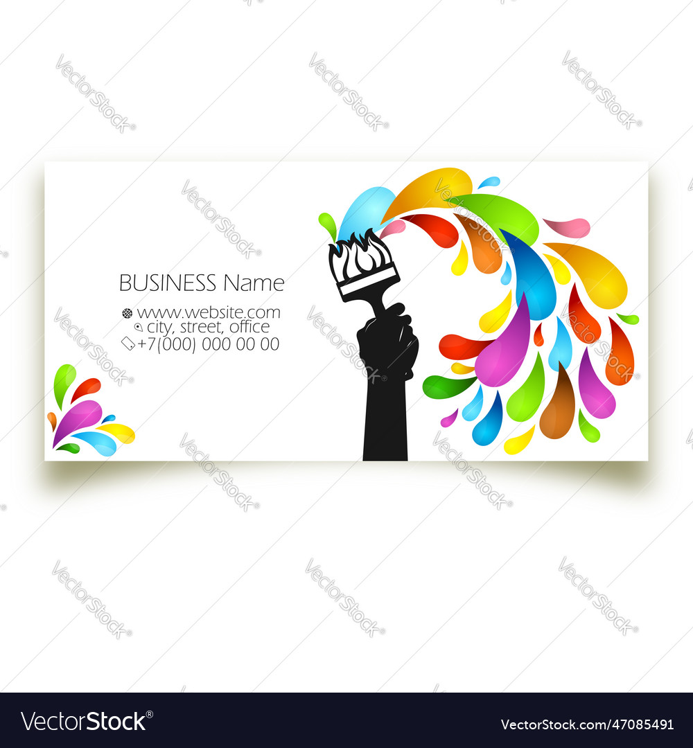 Paint Brush In Hand And A Drop Of Splashes Vector Image