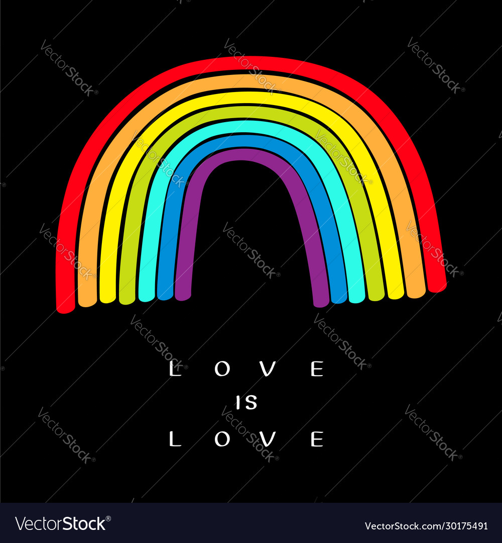 Rainbow on black background love is love text Vector Image