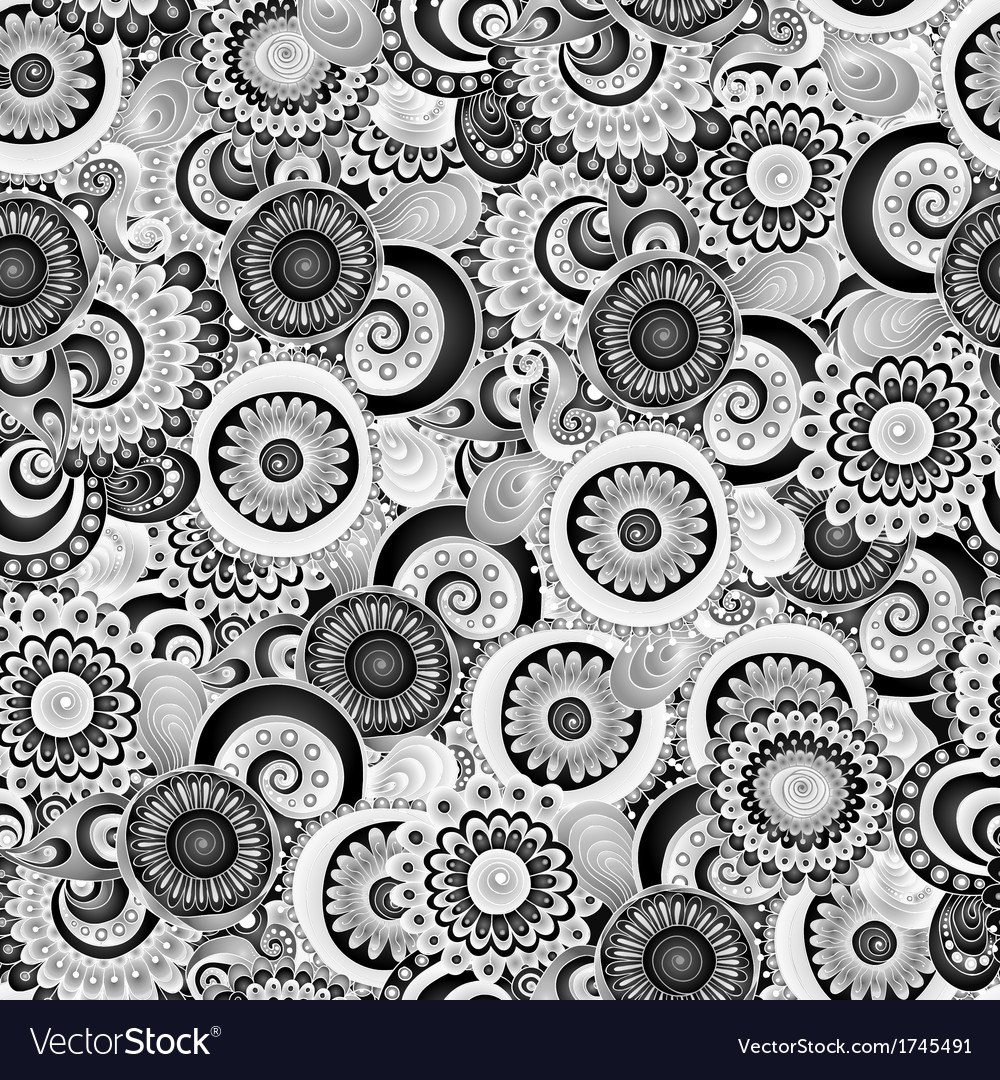 Seamless flower black and white retro background Vector Image