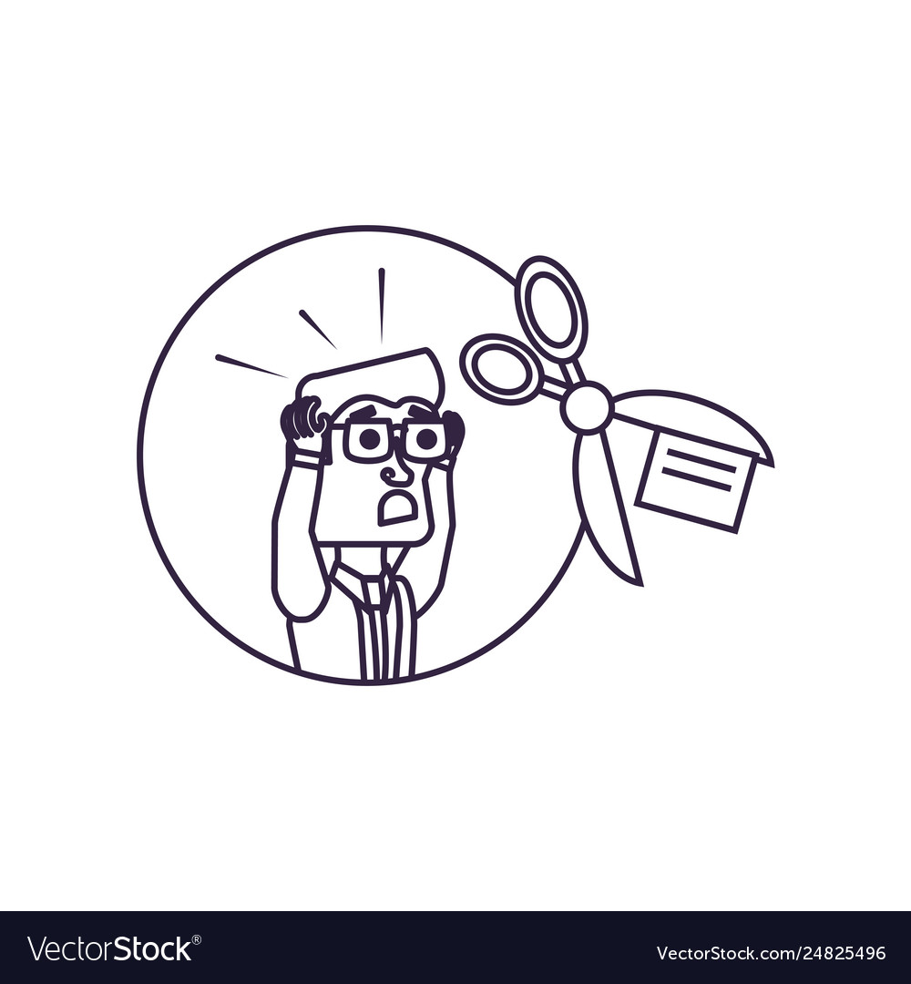 Businessman in frame circular with scissors