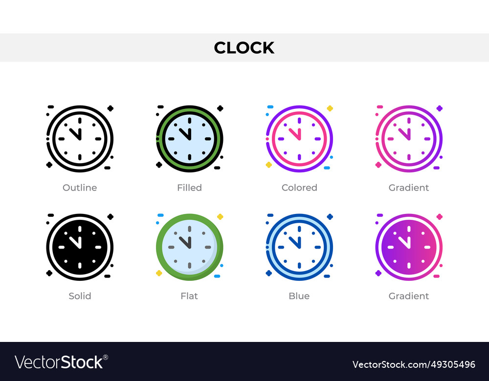 Clock icons in different style set vector image Clock icons in different style set