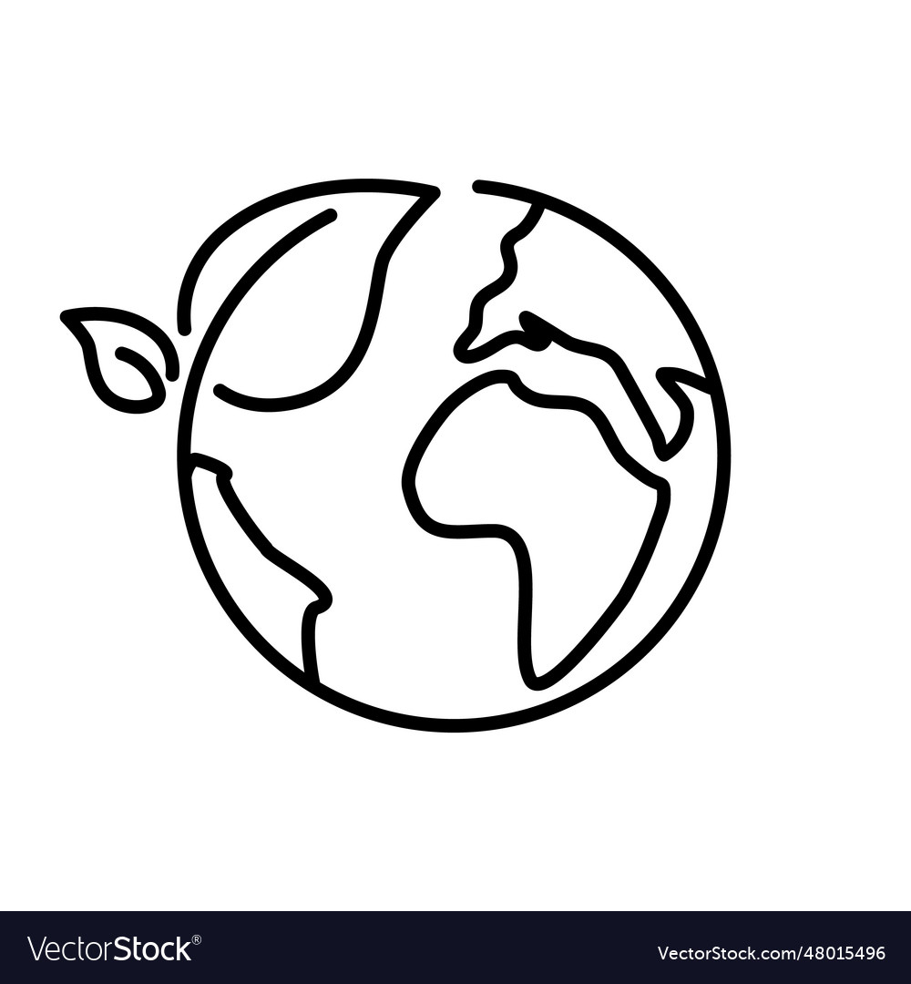 Earth and leaf line icon Royalty Free Vector Image