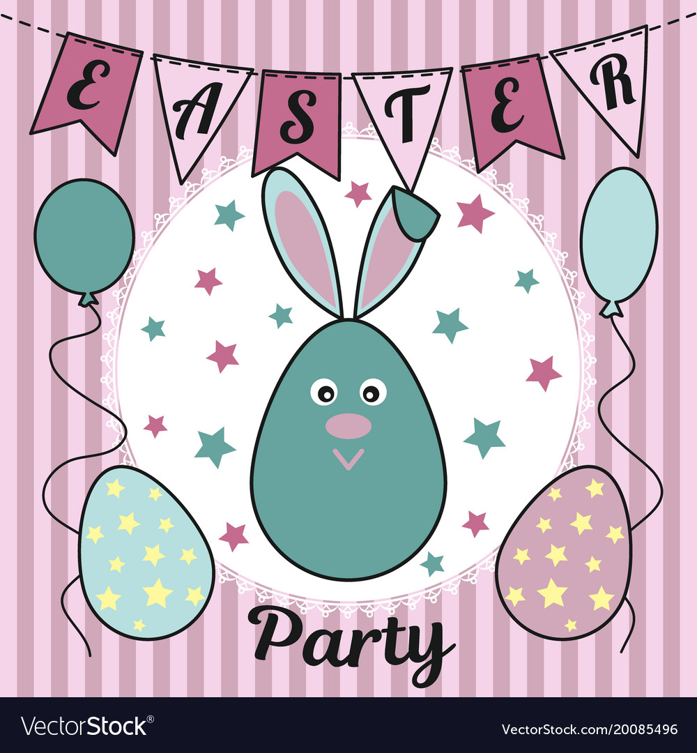easter party invitation with a cute rabbit or a vector image easter party invitation