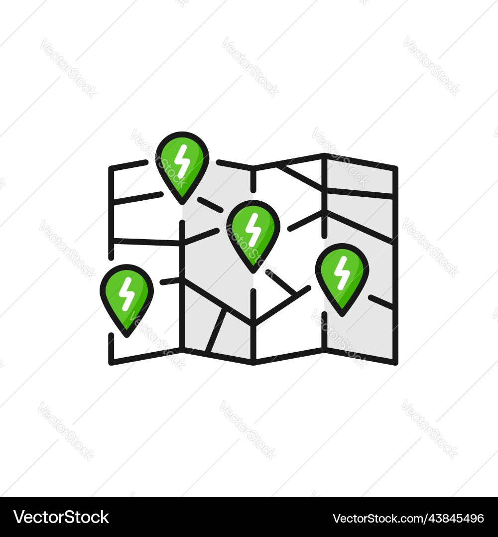 Electric car charge map with pin points color icon