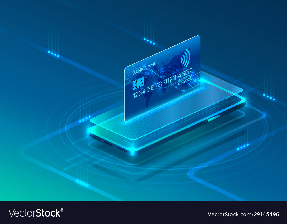 Electronic credit card and phone icon finance