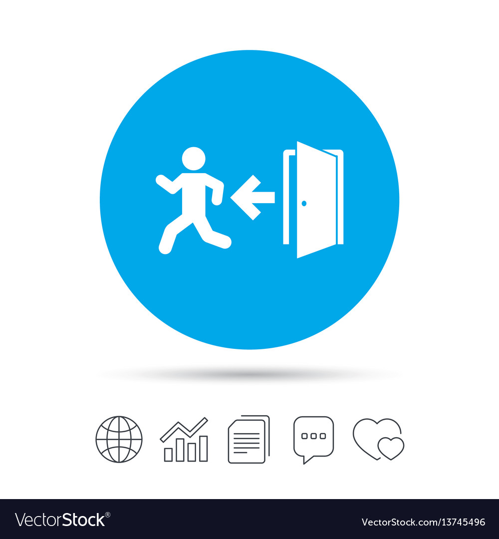 Emergency exit sign icon door with left arrow