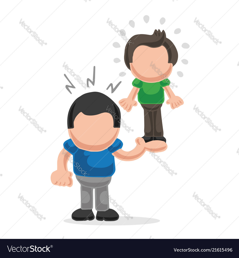 Hand-drawn cartoon of muscleman lifting puny guy