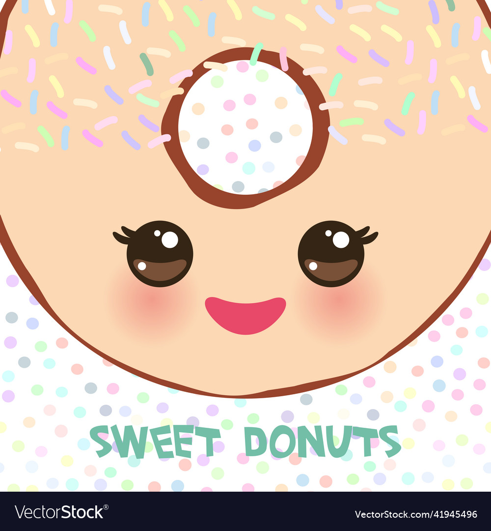 Kawaii bunte Donut mit rosa Wangen