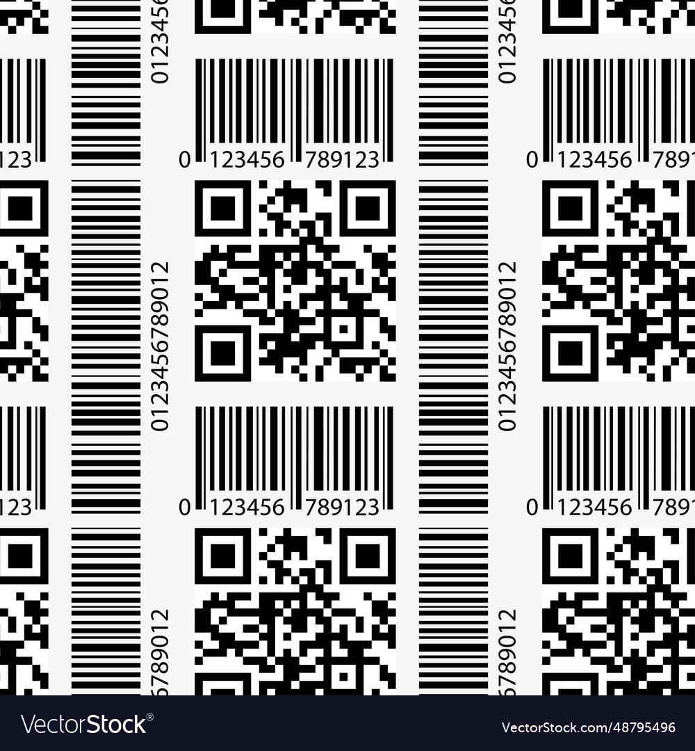 Seamless pattern with qr code and barcode signs