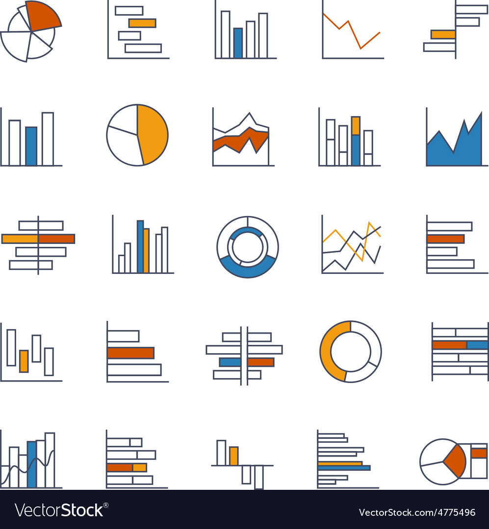 Set of chart icons in thin lines