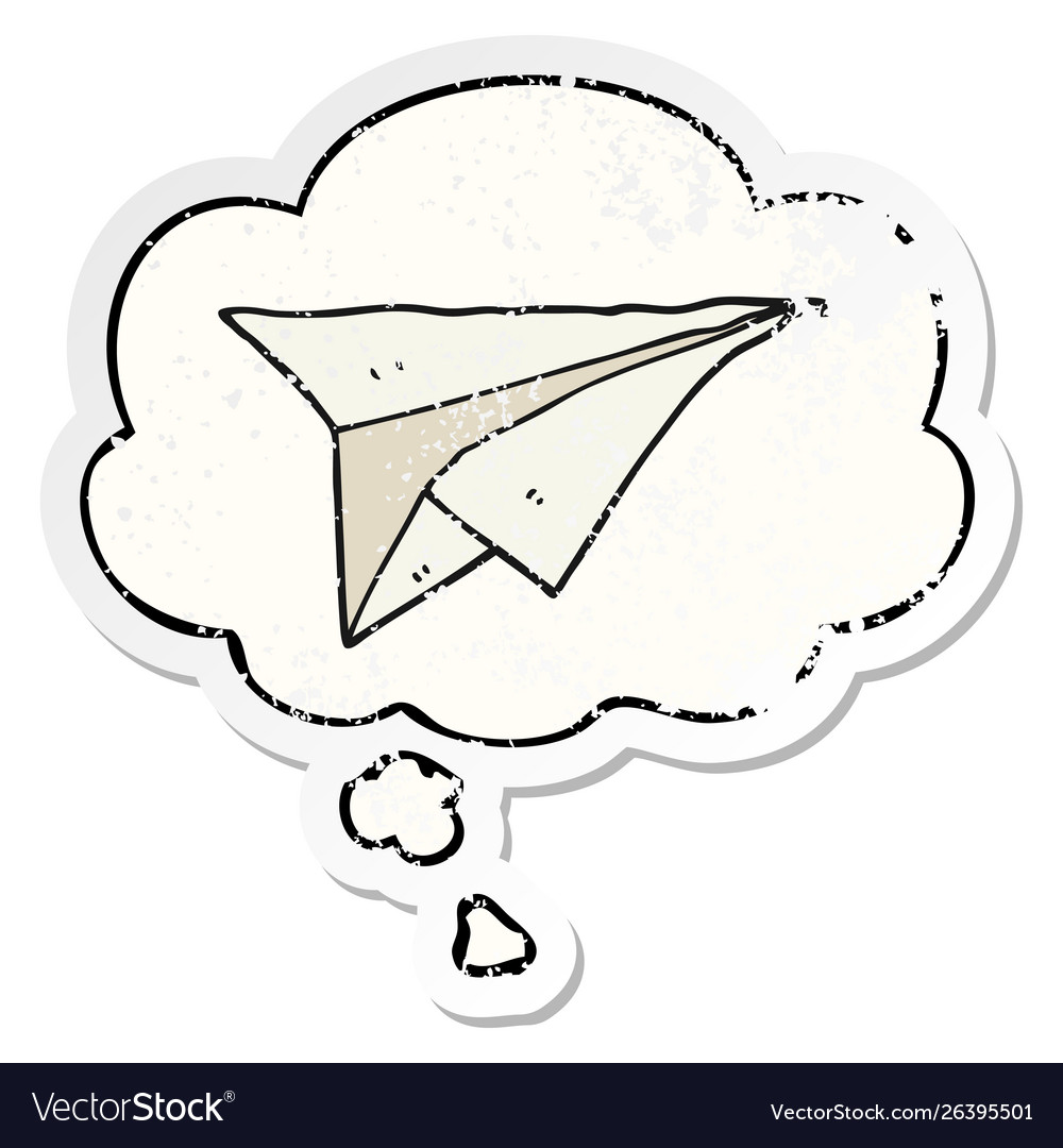 Cartoon paper airplane and thought bubble