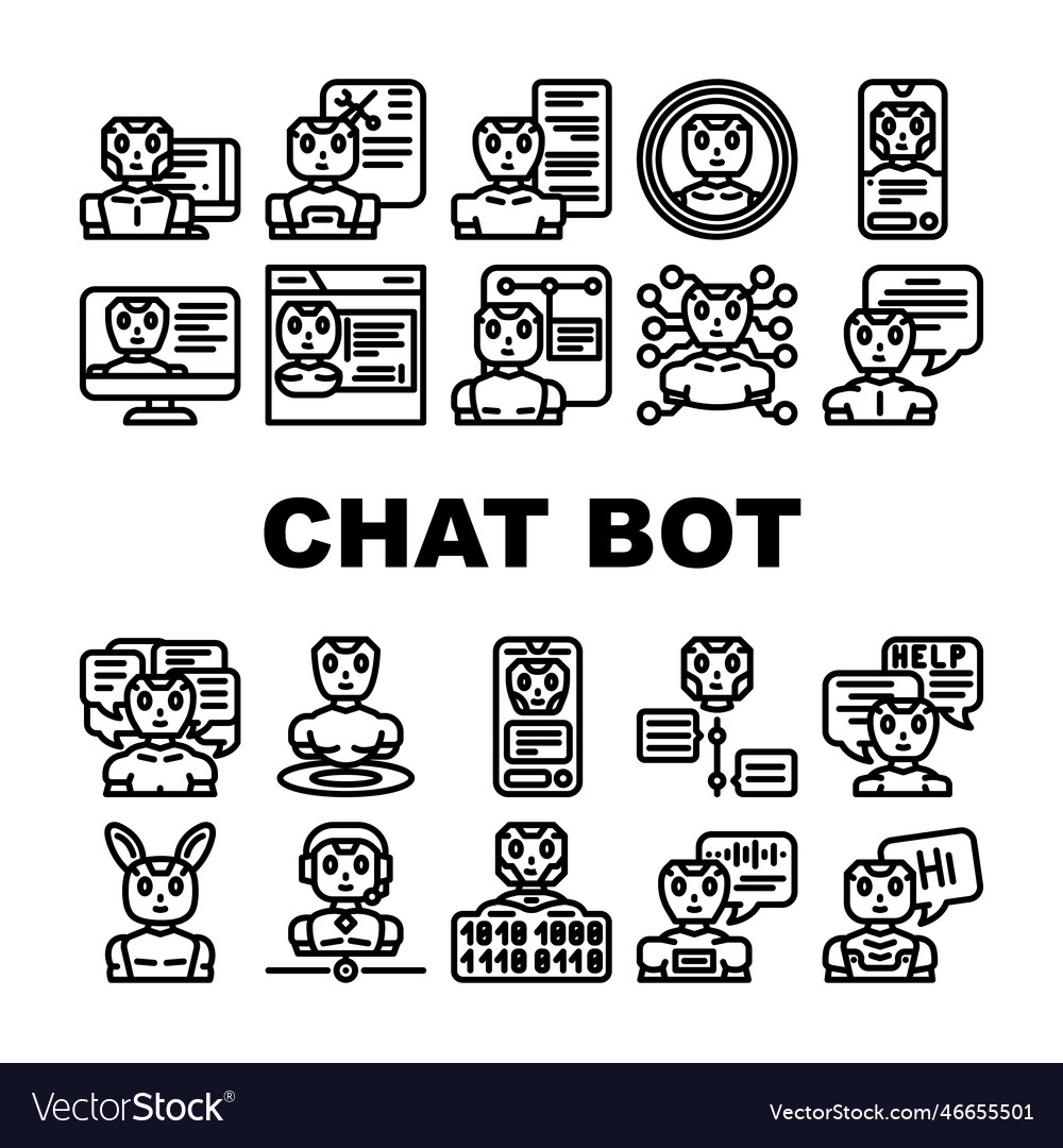 Chat bot robot service icons set vector image Chat bot robot service icons set