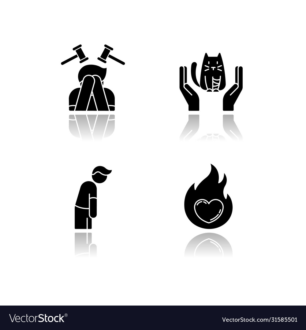 Human emotion drop shadow black glyph icons set