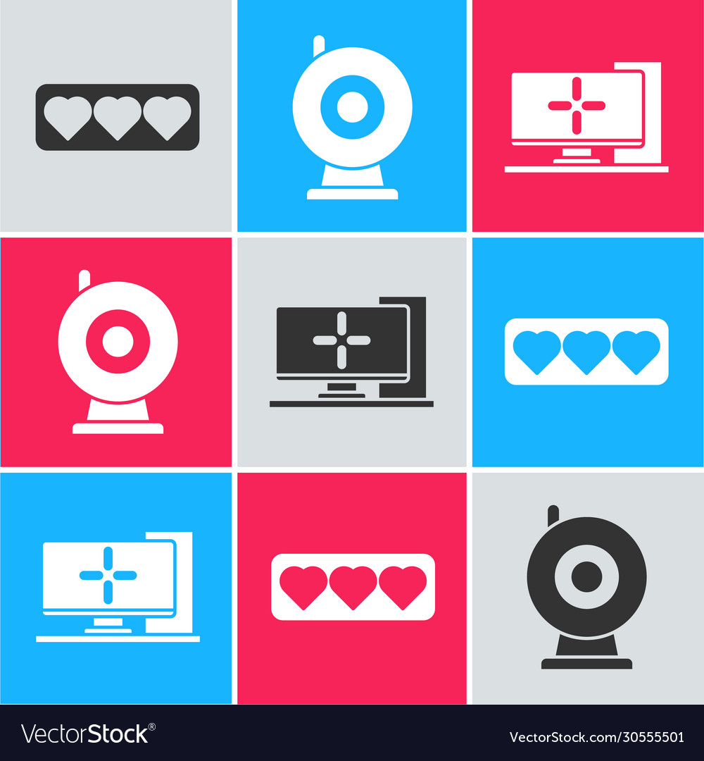Set like and heart web camera computer vector image Set like and heart web camera computer