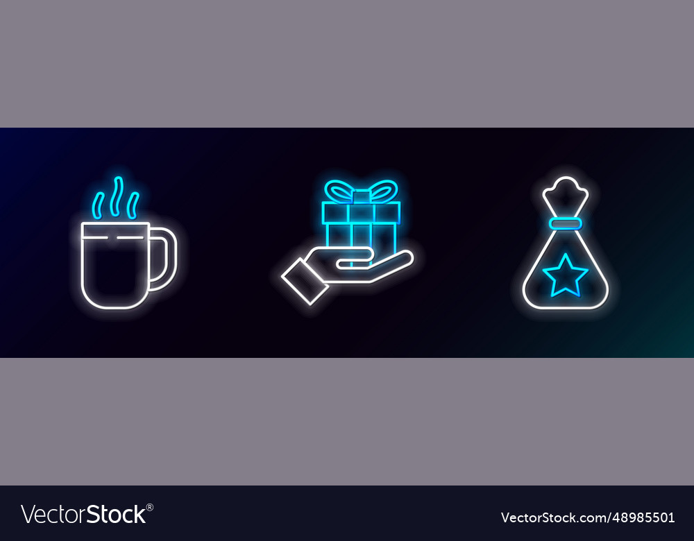 Set line santa claus bag gift coffee cup vector image Set line santa claus bag gift coffee cup